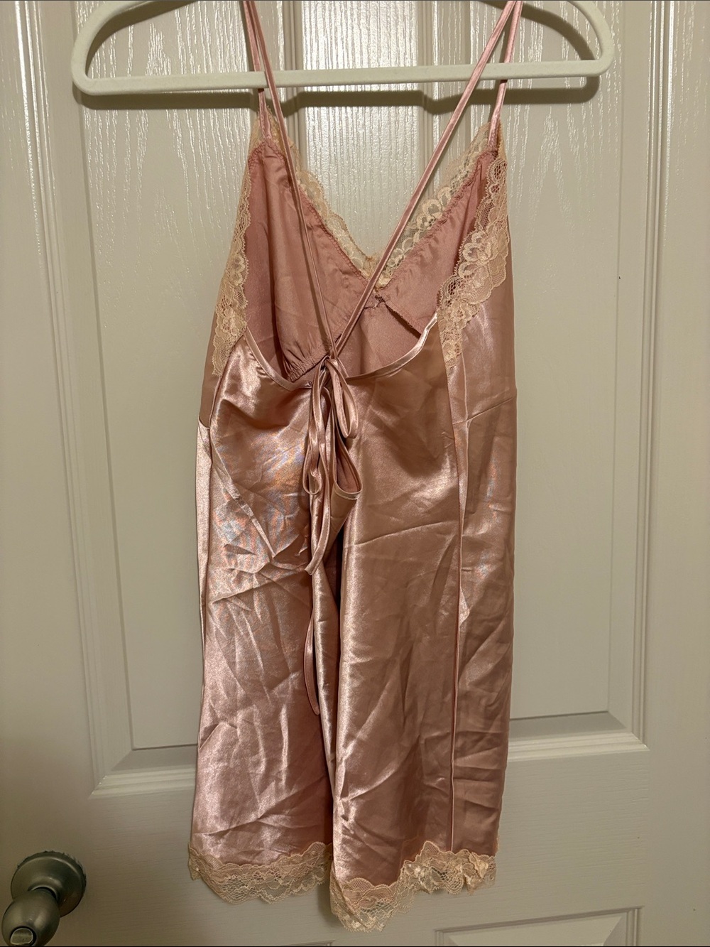 Silky Pink Lace-Trim Slip Nightdress - Picture 2 of 2